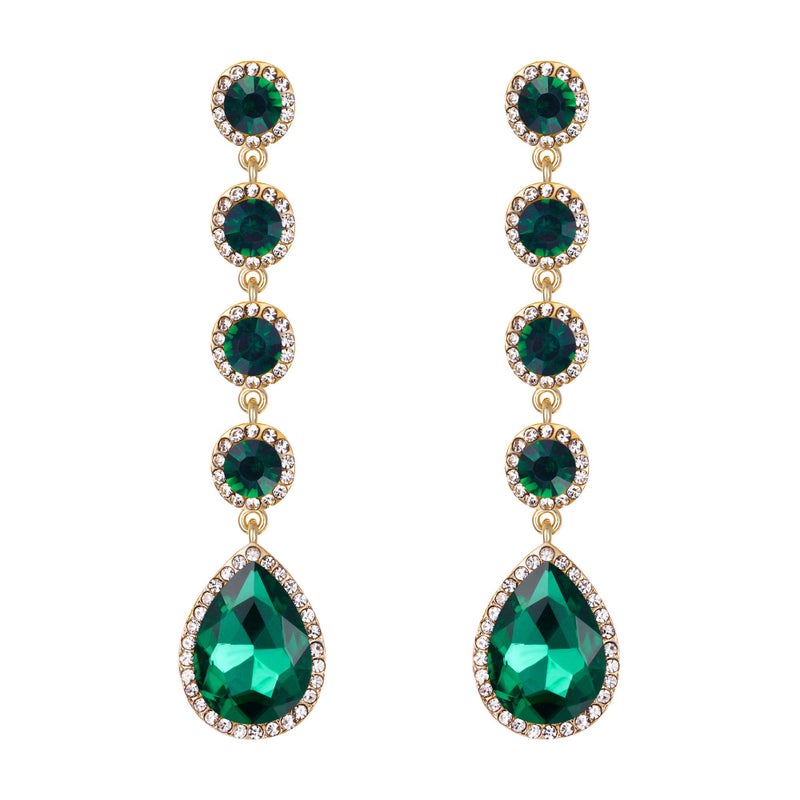 BriLove Wedding Bridal Dangle Jewelrys for Women Elegant Crystal Teardrop Chandelier Earring for Party Prom Accessories Emerald Color - Image 1